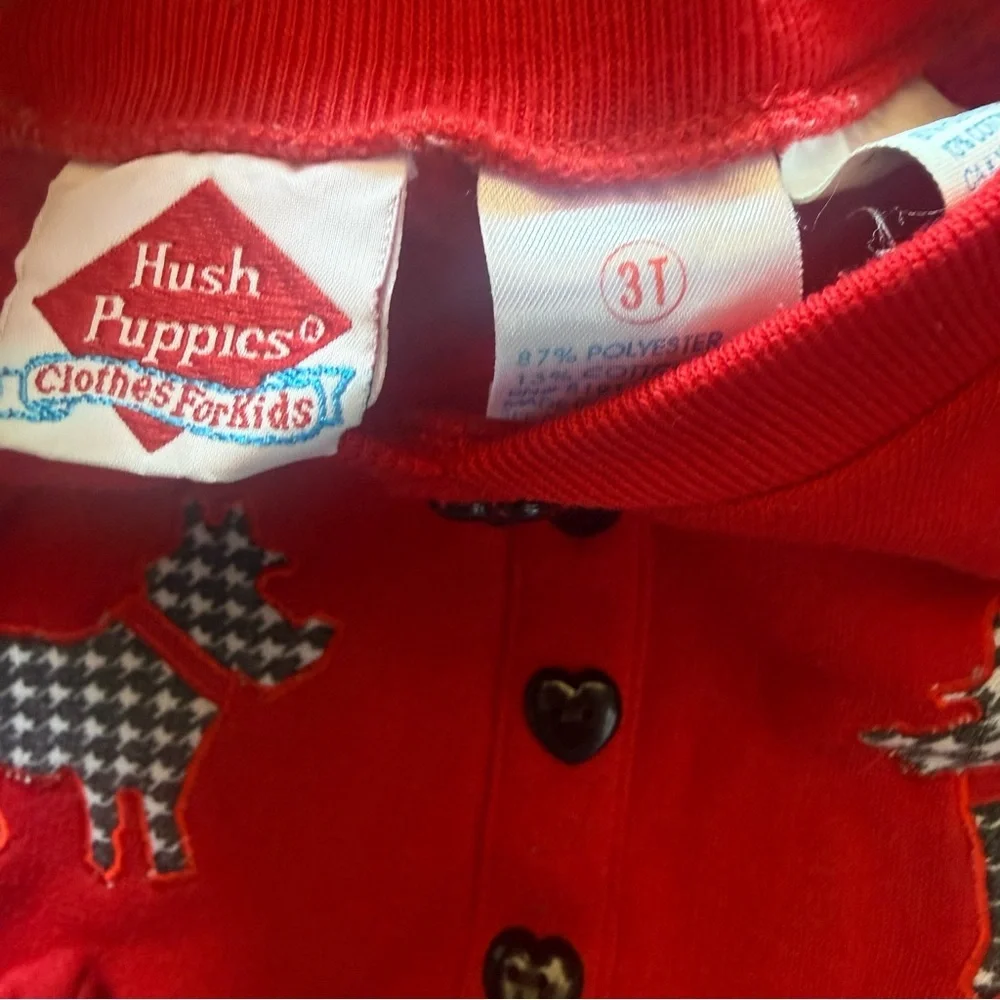 Vintage 90s Hush Puppies Red Scottie Dog Sweater Size 3T Houndstooth Trim